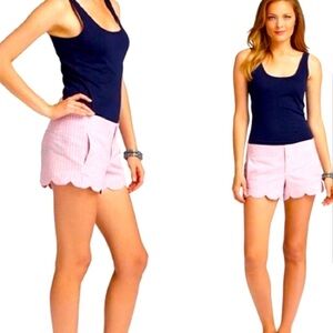 Lilly Pulitzer Seersucker Scalloped Red White & Blue Hem Patti Shorts